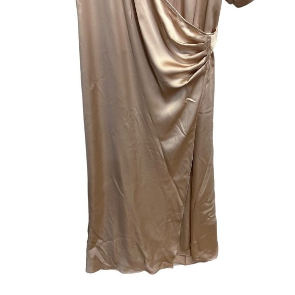 H&M Womens Satin Wrap Dress Size XL Champagne Short Sleeve Special Occasion New - Picture 3 of 7